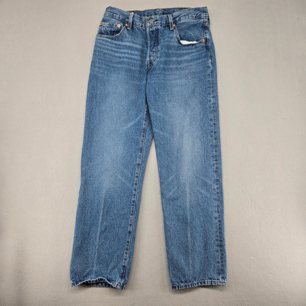 Levi's Premium 501 Straight Leg Jeans Medium Wash Denim Crease Lines W28 L30